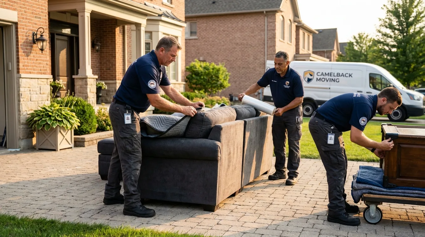 Large estate moving crew wrapping furniture in Eureka, CA