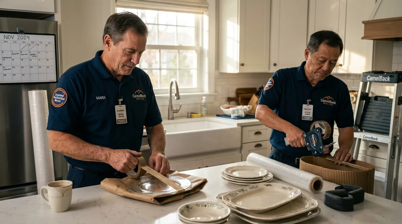 Professional crew packing kitchen dishware in Eureka, CA
